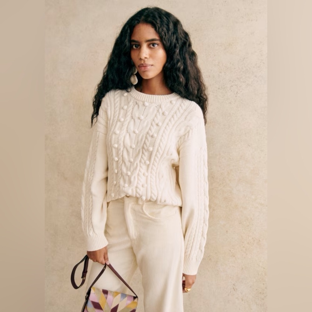 Sezane Melvin Ecru Cable Knit Sweater